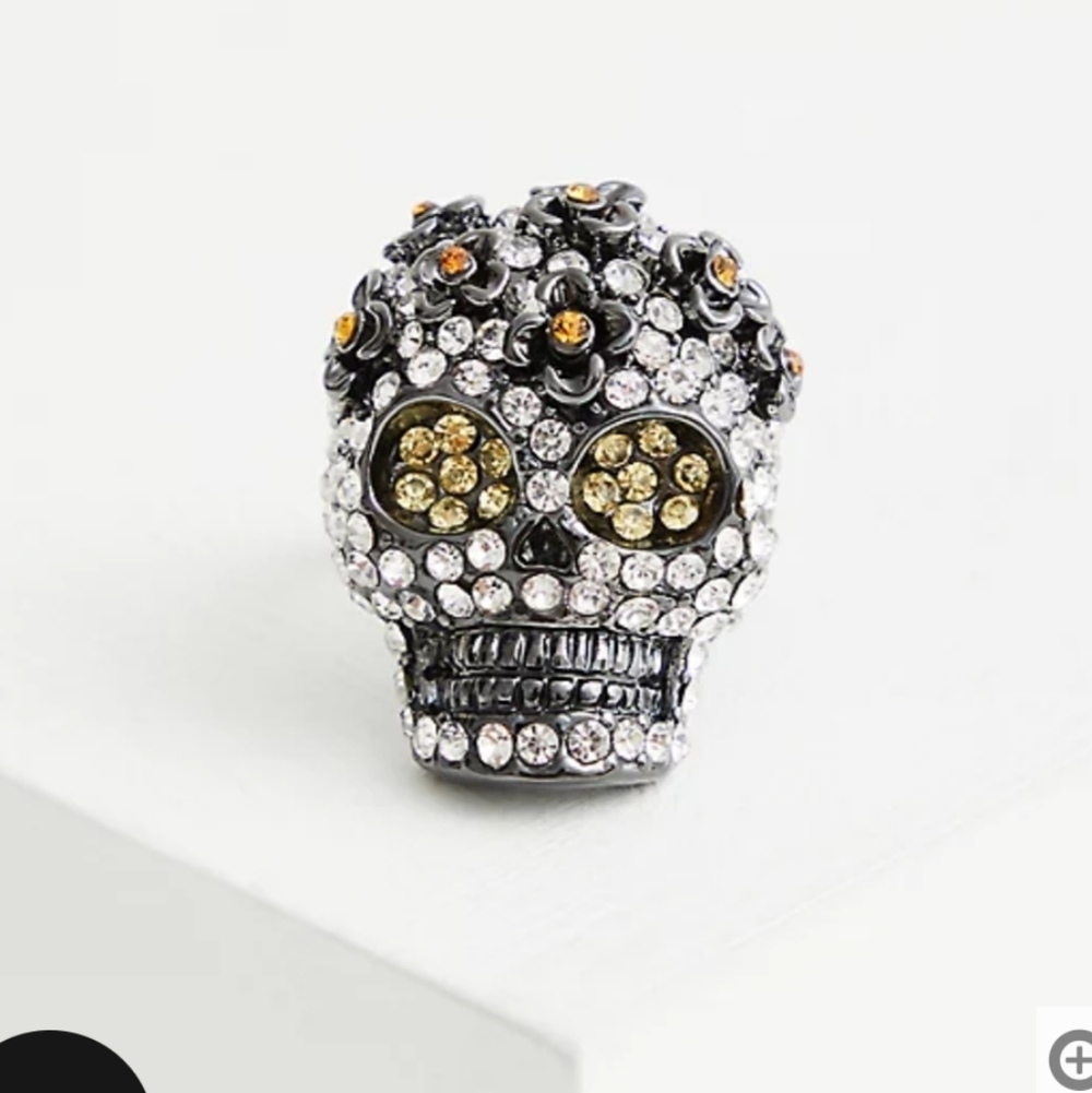 🆕☠️HEMATITE SKULL & RHINESTONE RING☠️ - Picture 3 of 3